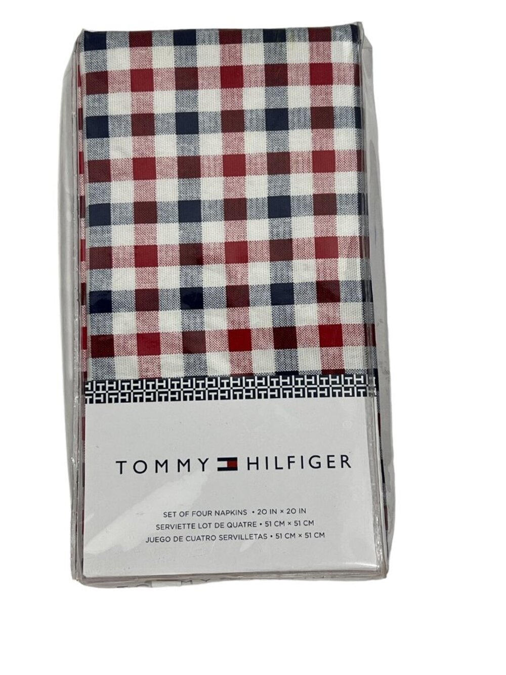NWT Tommy Hilfiger Gingham Set of 4 Napkins 100% Cotton Red White Blue NIP